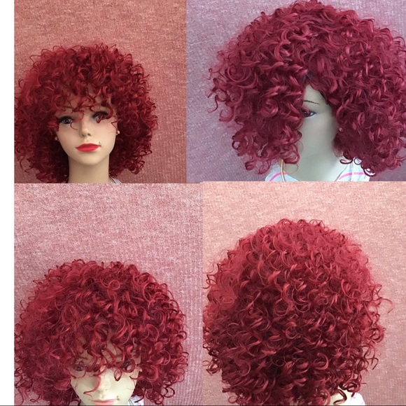 Burgundy Short Synthetic Curl Hair Wigs Fully Machine Made for Women 14 Inches - Picture 5 of 9